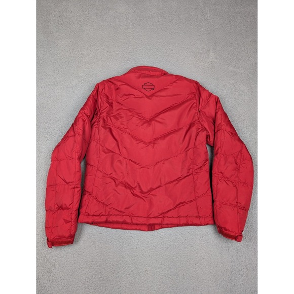 Harley Davidson Jacket Womens Tall Large Red Down Puffer Zip Riding Coat - Picture 10 of 13